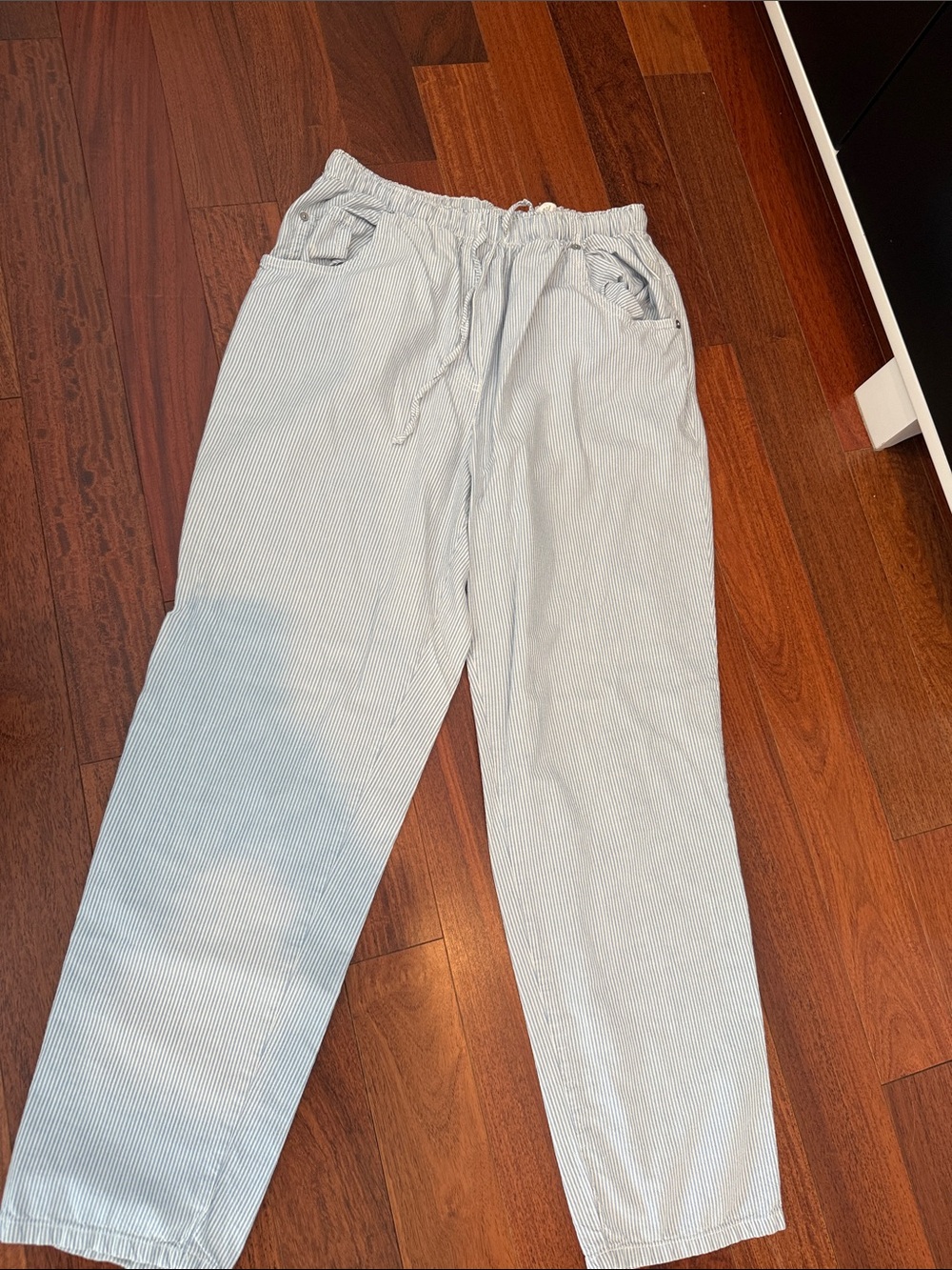 Vintage Light Blue Pinstripe Drawstring Pants (size 12, run small)